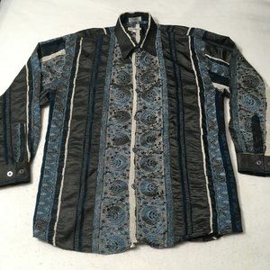 Vtg Daniel Ellissa large Dress Shirt wild metallic woven design paisley 90s Y2K